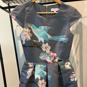 Shirtsleeve Ted baker peplum dress with vibrant mature inspired pattern